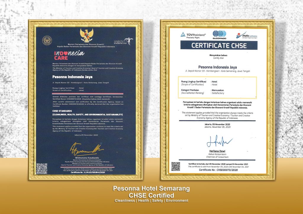 certificate CHSE Pessona Hotel Semarang